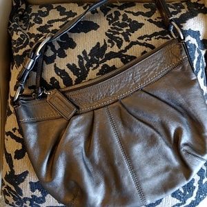 Authentic Metalic Grey Leather Coach Purse